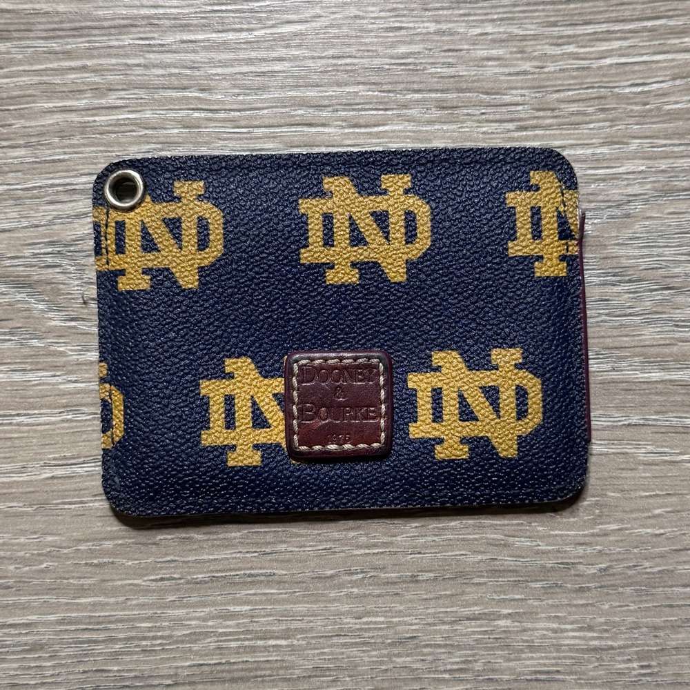Dooney & Bourke Notre Dame Fighting Irish Navy Blue Gold Monogram ID Case